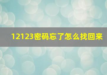 12123密码忘了怎么找回来