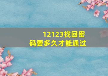 12123找回密码要多久才能通过