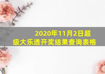 2020年11月2日超级大乐透开奖结果查询表格