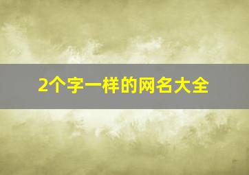 2个字一样的网名大全