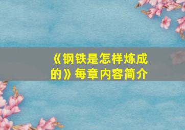 《钢铁是怎样炼成的》每章内容简介