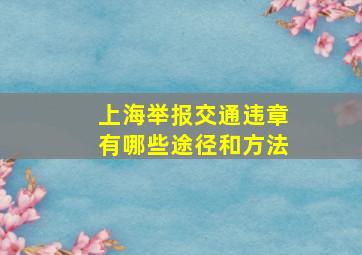 上海举报交通违章有哪些途径和方法