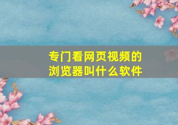 专门看网页视频的浏览器叫什么软件