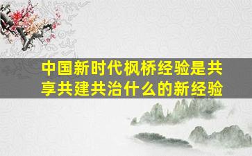 中国新时代枫桥经验是共享共建共治什么的新经验