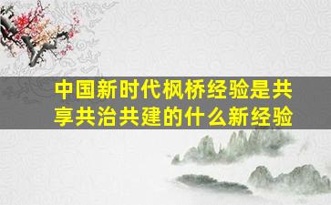 中国新时代枫桥经验是共享共治共建的什么新经验