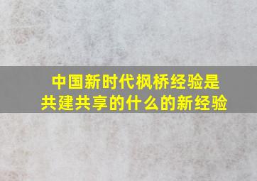 中国新时代枫桥经验是共建共享的什么的新经验