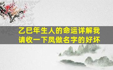 乙巳年生人的命运详解我请收一下凤做名字的好坏