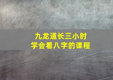 九龙道长三小时学会看八字的课程