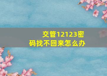 交管12123密码找不回来怎么办