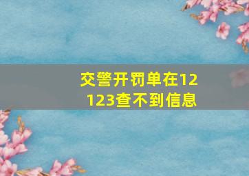 交警开罚单在12123查不到信息