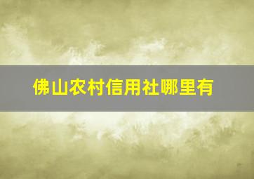 佛山农村信用社哪里有