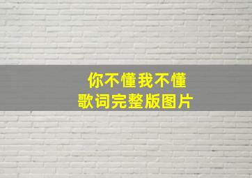 你不懂我不懂歌词完整版图片