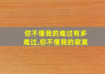 你不懂我的难过有多难过,你不懂我的寂寞