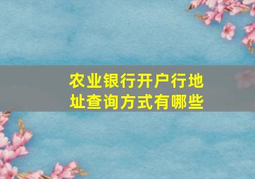 农业银行开户行地址查询方式有哪些