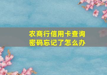 农商行信用卡查询密码忘记了怎么办