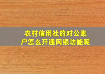 农村信用社的对公账户怎么开通网银功能呢