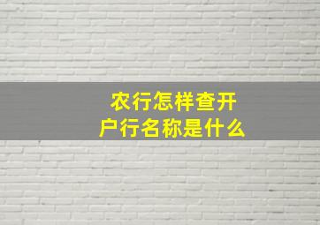 农行怎样查开户行名称是什么