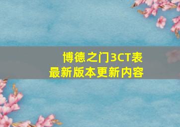 博德之门3CT表最新版本更新内容