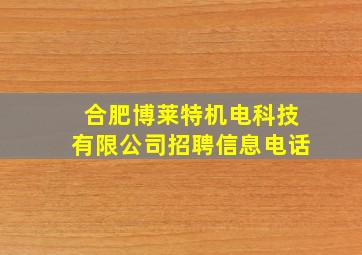 合肥博莱特机电科技有限公司招聘信息电话