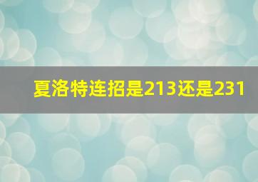 夏洛特连招是213还是231