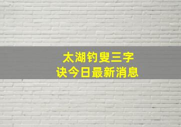 太湖钓叟三字诀今日最新消息