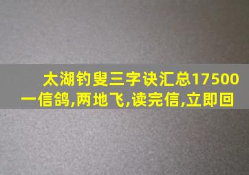 太湖钓叟三字诀汇总17500一信鸽,两地飞,读完信,立即回