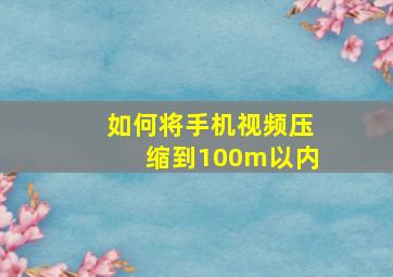 如何将手机视频压缩到100m以内