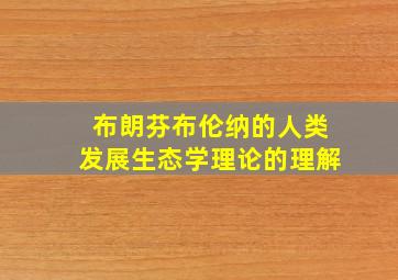 布朗芬布伦纳的人类发展生态学理论的理解