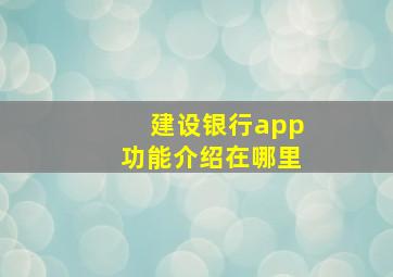 建设银行app功能介绍在哪里