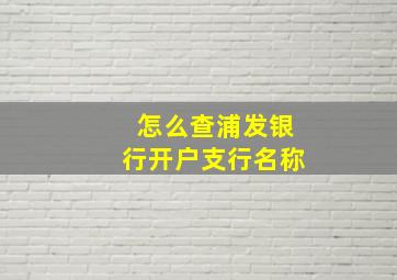 怎么查浦发银行开户支行名称