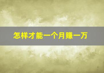 怎样才能一个月赚一万