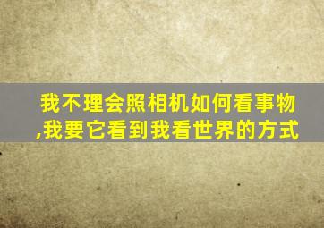 我不理会照相机如何看事物,我要它看到我看世界的方式