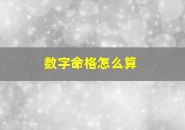 数字命格怎么算