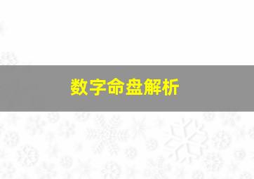 数字命盘解析