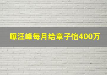 曝汪峰每月给章子怡400万