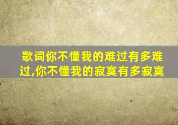 歌词你不懂我的难过有多难过,你不懂我的寂寞有多寂寞