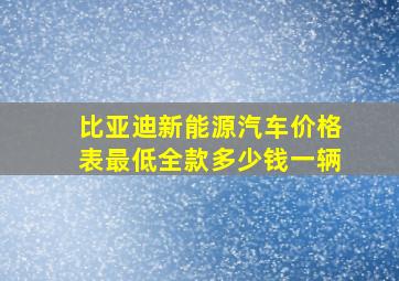 比亚迪新能源汽车价格表最低全款多少钱一辆