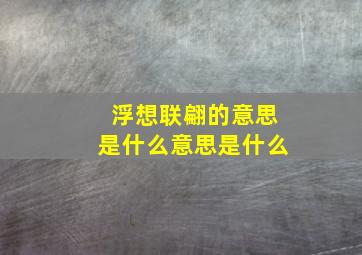 浮想联翩的意思是什么意思是什么