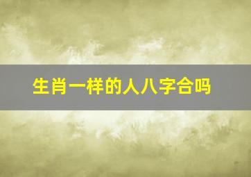 生肖一样的人八字合吗