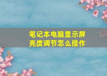 笔记本电脑显示屏亮度调节怎么操作