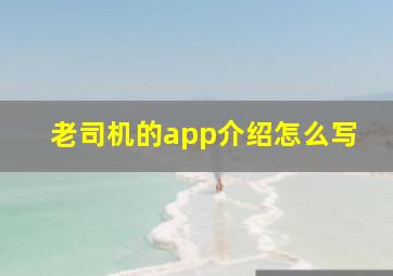 老司机的app介绍怎么写