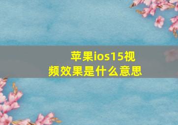 苹果ios15视频效果是什么意思