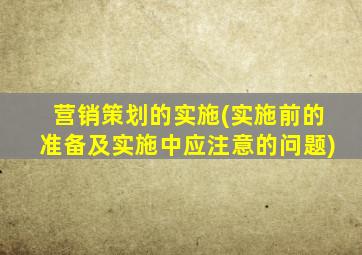 营销策划的实施(实施前的准备及实施中应注意的问题)