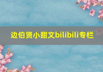 边伯贤小甜文bilibili专栏