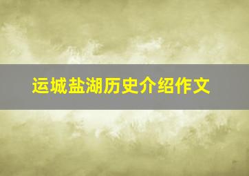 运城盐湖历史介绍作文