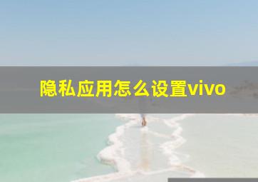 隐私应用怎么设置vivo